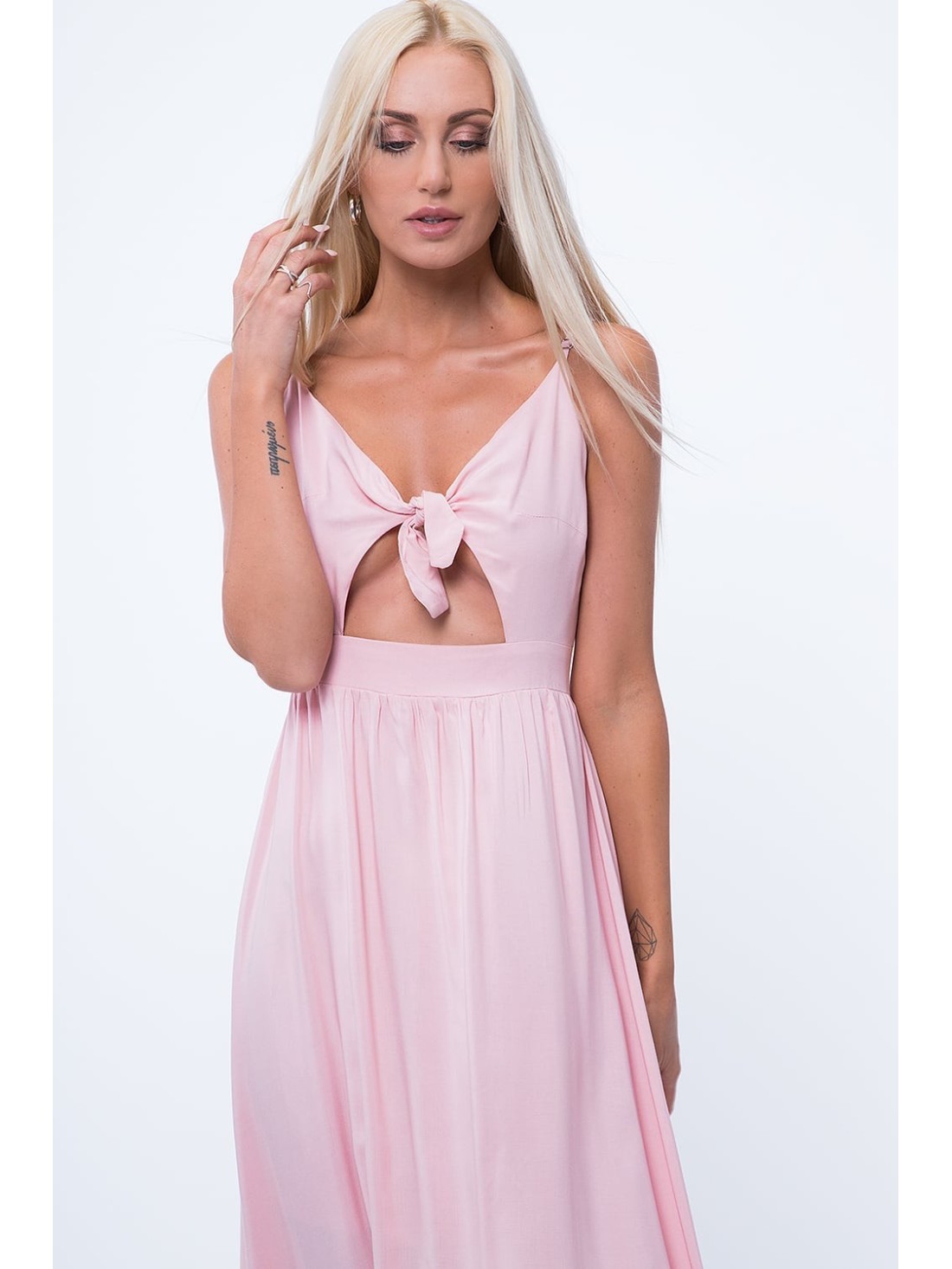 Maxi dress with ties, light pink ZZ338 - Online store - Boutique